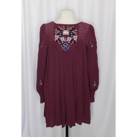 Free People Burgundy Embroidered Dress - Picture 2 of 15
